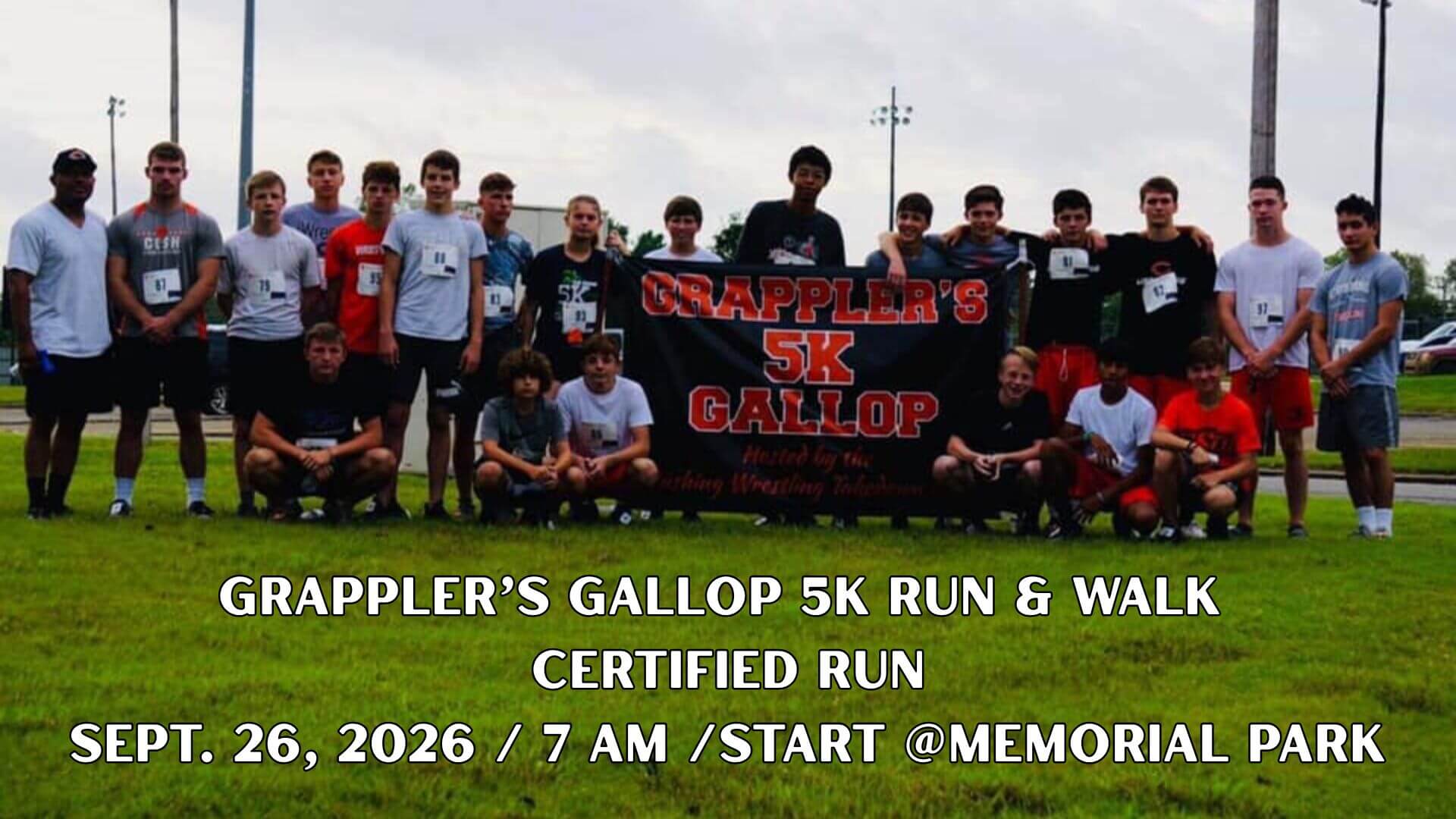 grappler’s gallop 5k run &amp; walk certified run sept. 26, 2026 7 am start @memorial park