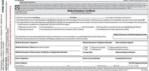 Medical Exam Certificate