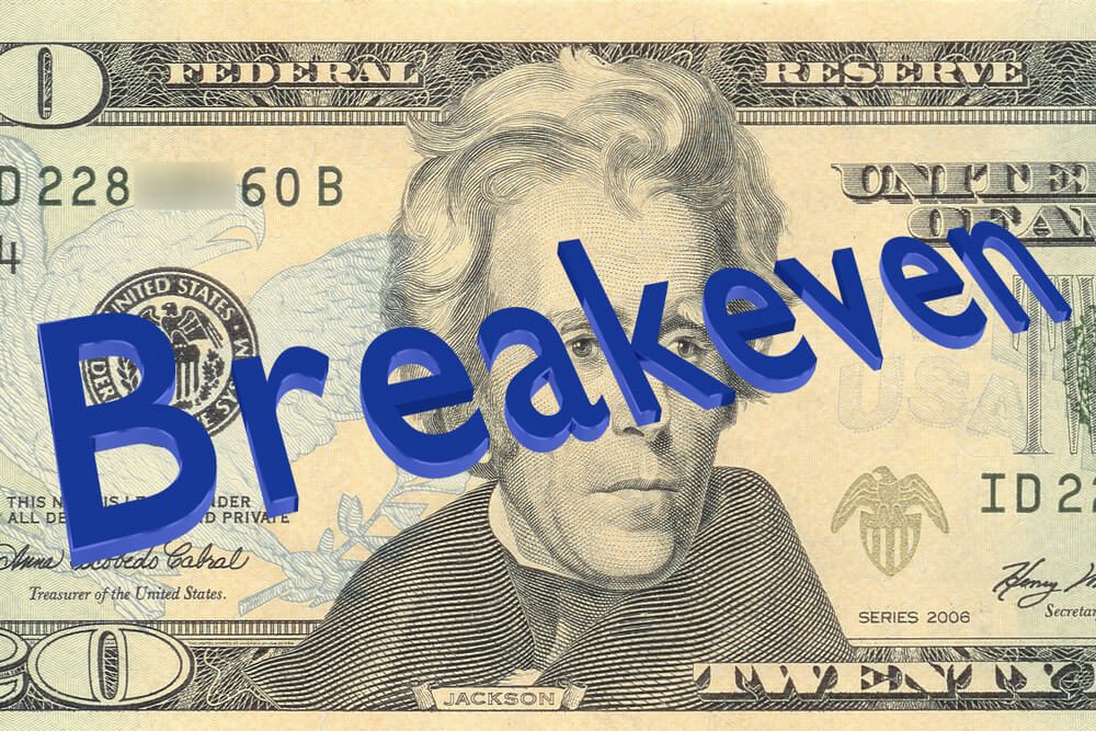 3d,Illustration,Of,Breakeven,Title,On,Twenty,Dollar,Bill,As