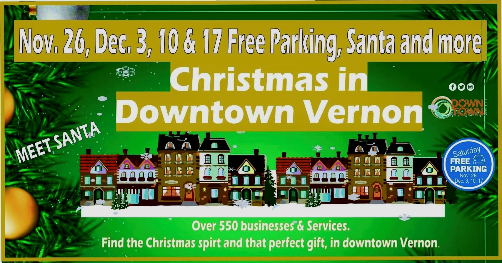 Christmas in downtown vernon free parking meet santa hear music etc