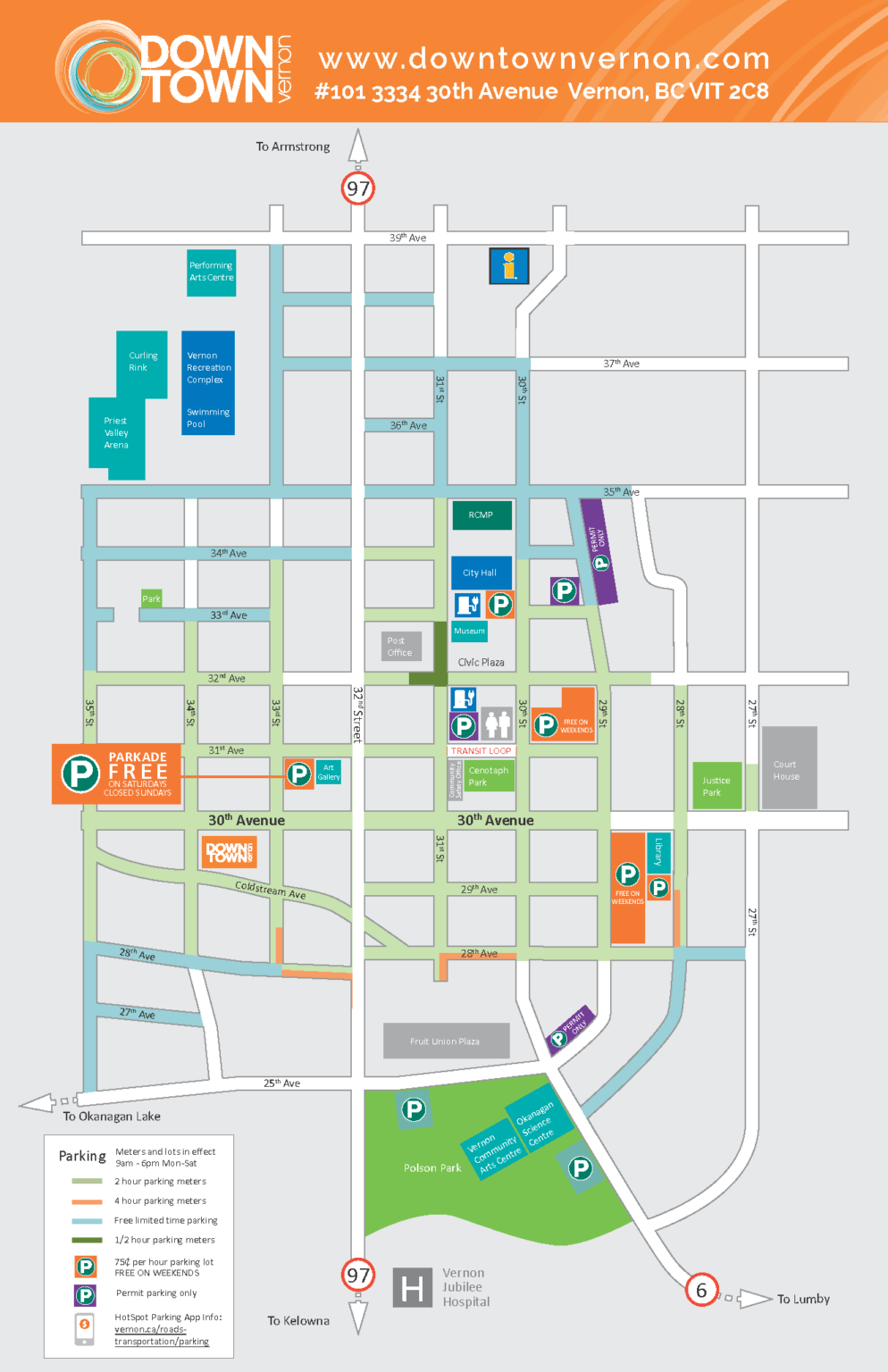 Downtown Vernon Parking Locations Map