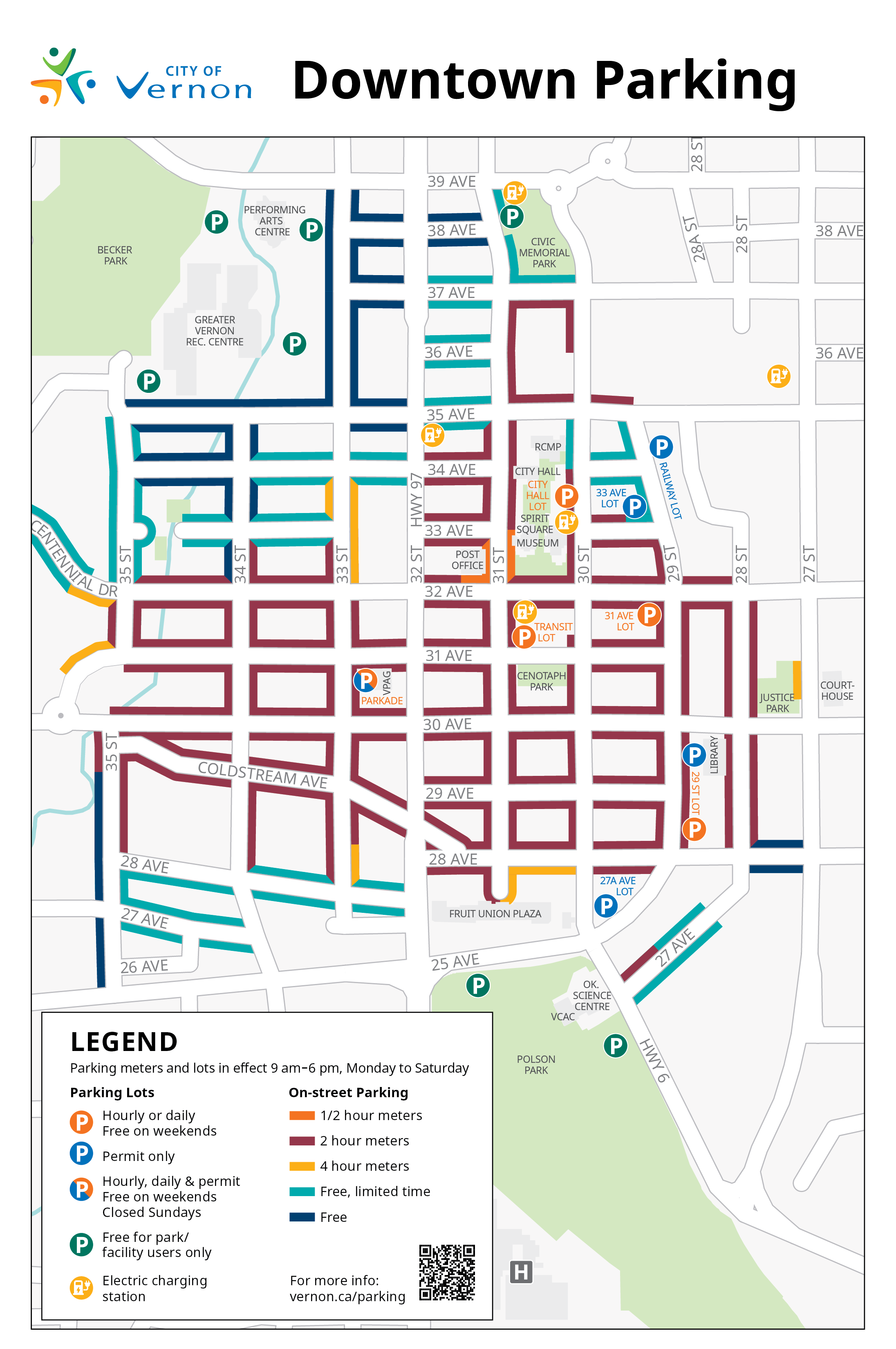Downtown Vernon Parking Locations Map