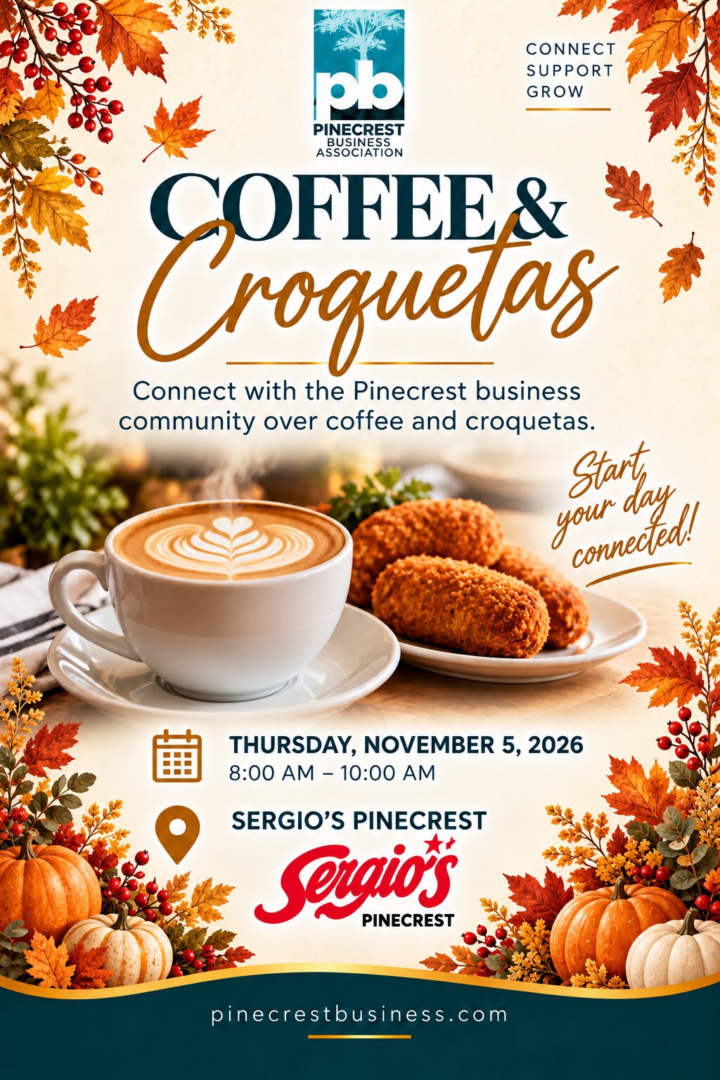 Coffee and Croquetas, November 5, 2026, 8 to 10 AM at Sergio’s Pinecrest