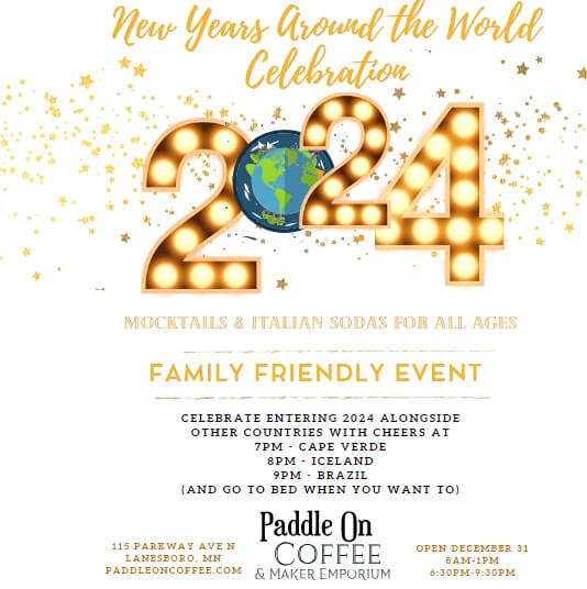 NYE event flyer from Paddle On Coffee