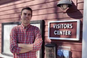 Lanesboro Chamber of Commerce executive director standing outside visitor center