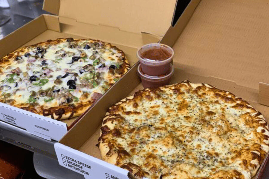 Two pizzas from Clara's Eatery in Lanesboro, MN