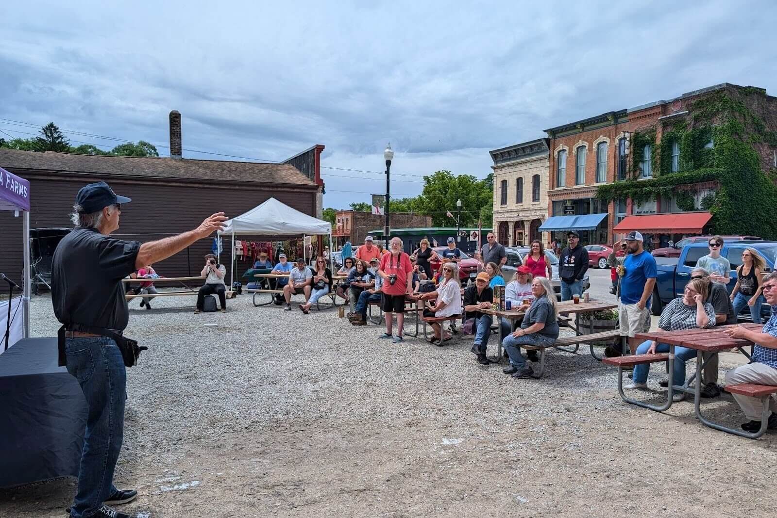 Jesse Ventura speaks to a rapt crowd in downtown Lanesboro, MN