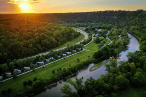 Aerial view of Eagle Cliff Campground, Lanesboro, MN