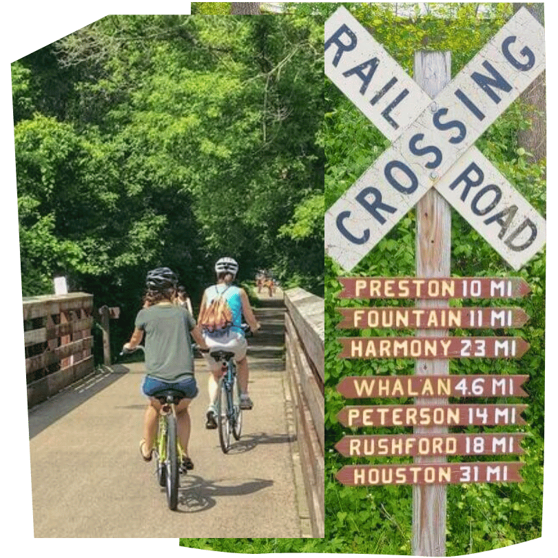 Two images of the Root River State Bike Trail