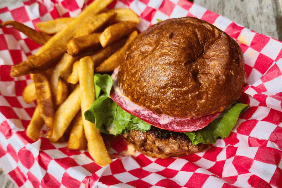 A delicious burger basket from farm-to-table-eatery Driftless Trading Post. Photo courtesy of Driftless Trading Post.