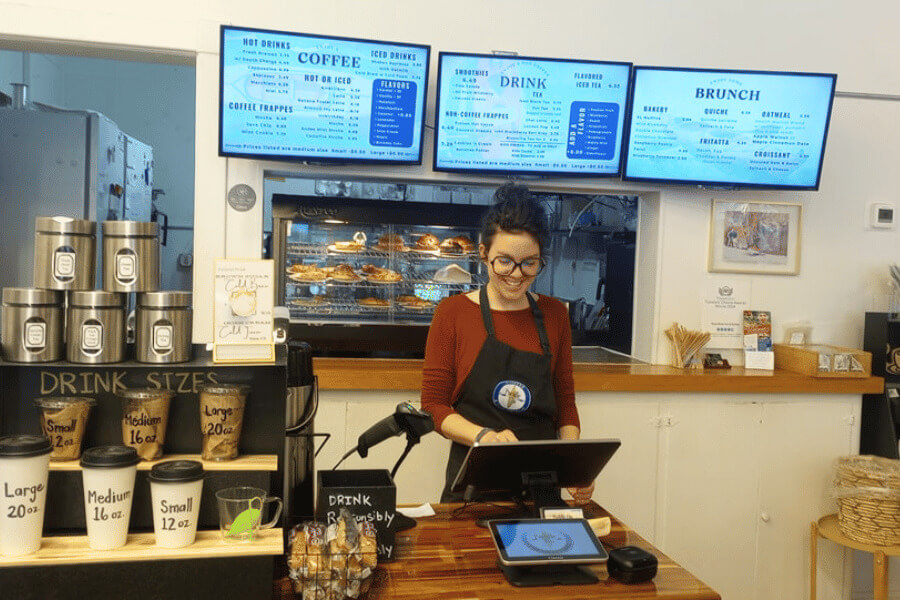 Ordering counter at Paddle On Coffee in Lanesboro, MN