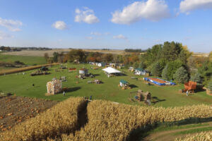 Aerial view of Big Springs Farm Pumpkins & Corn Maze