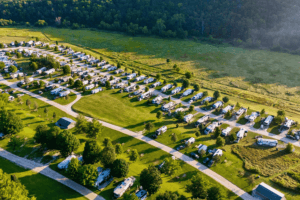 Aerial view of Old Barn Resort RV sites