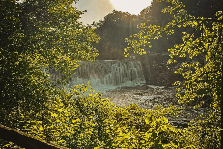 View of the Lanesboro Dam from the back deck of the James A. Thompson House B&B.