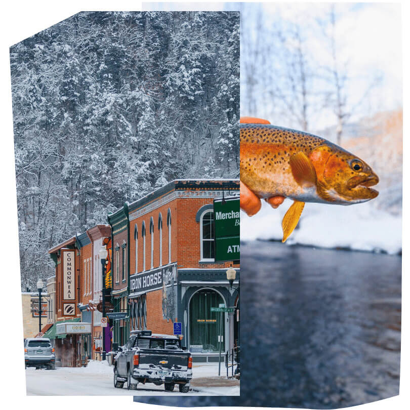 two images representing winter in Lanesboro, MN