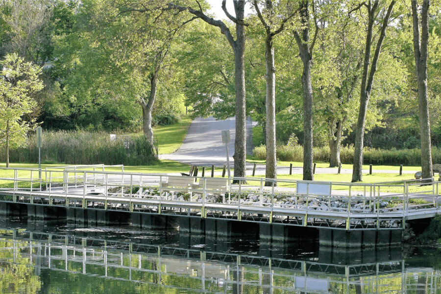 The floating fishing dock in Sylvan Park in Lanesboro, MN