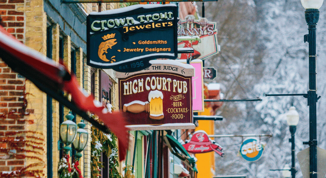 Downtown Lanesboro, MN storefronts during winter