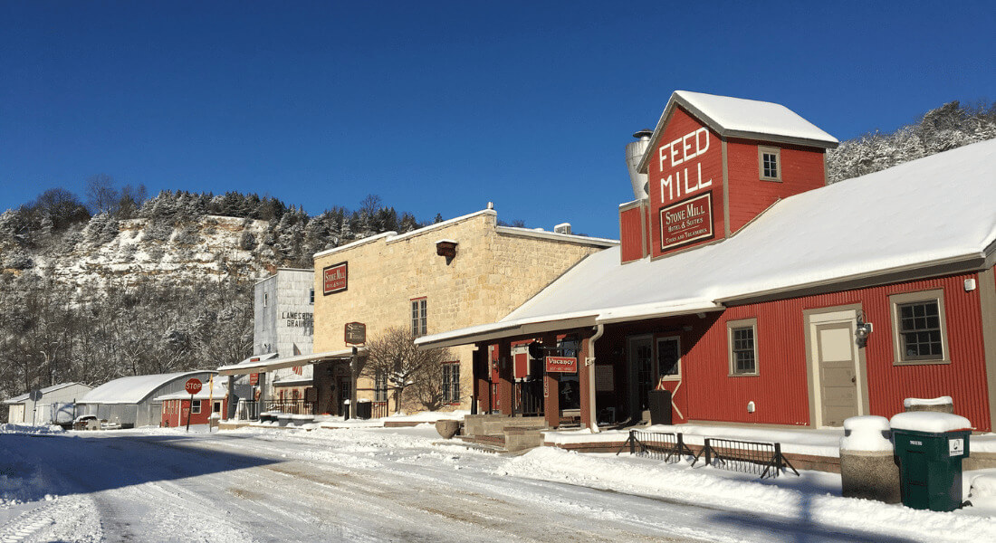 Stone Mill Hotel & Suites in the wintertime