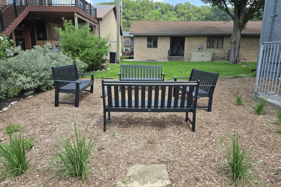 Outdoor seating at Parkway Place in Lanesboro, MN