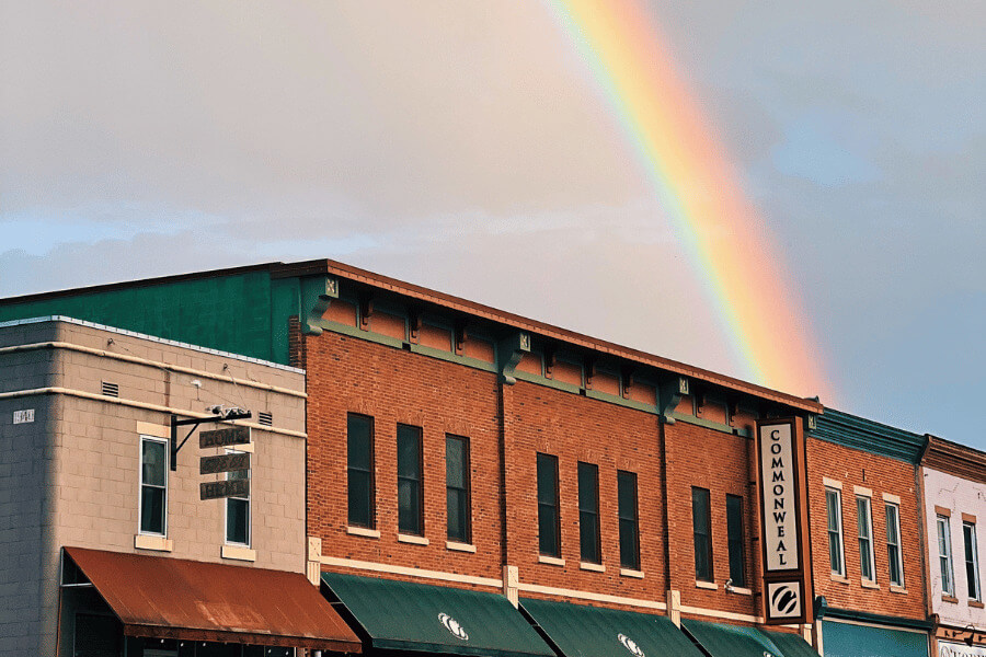 A rainbow over downtown Lanesboro, MN
