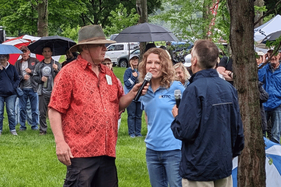 The emcees at Rhubarb Fest making announcements