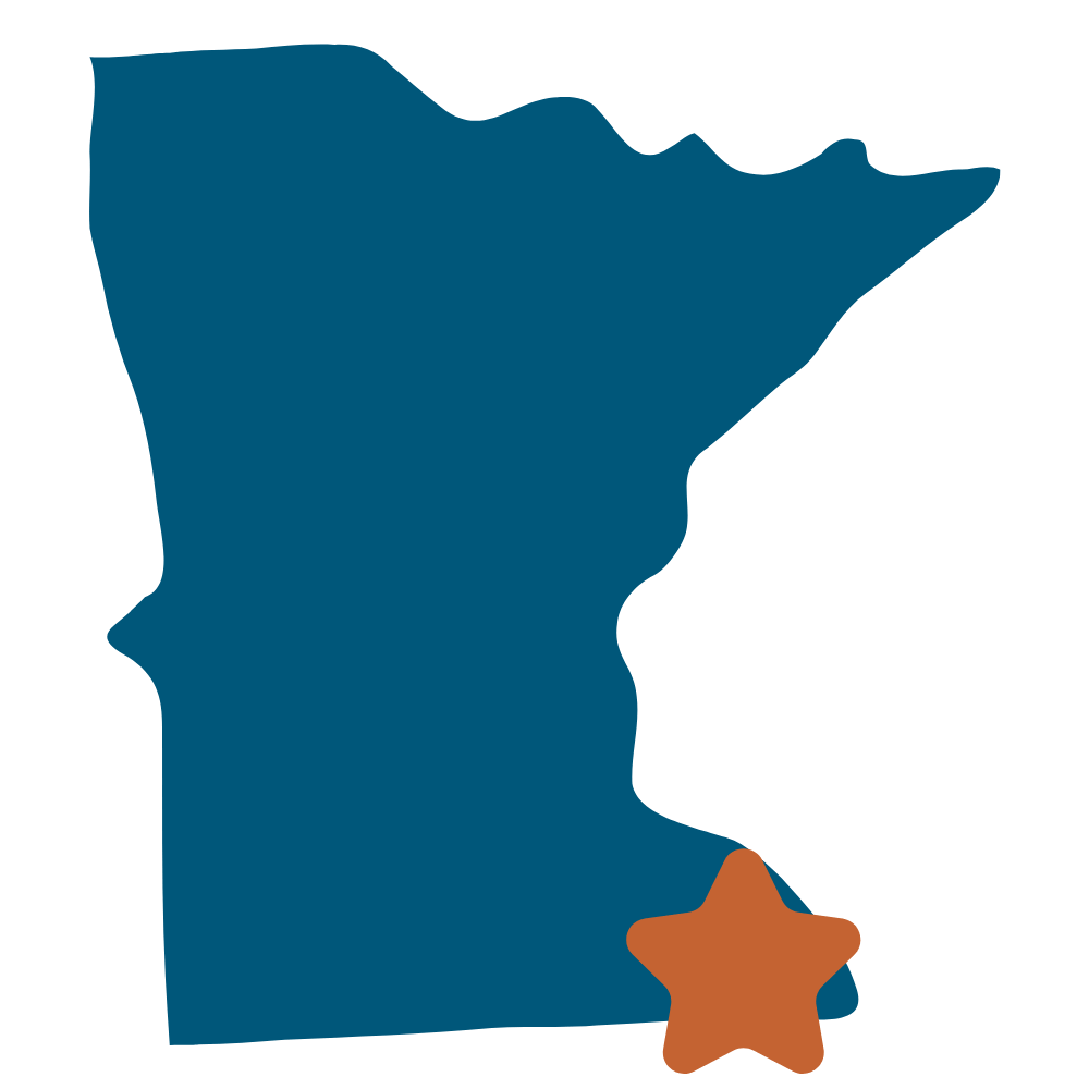 image of the state of MN with a star over the location of Lanesboro