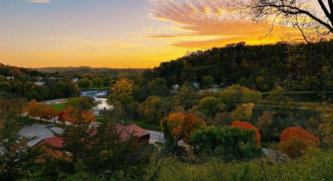 Fall colors overlooking Lanesboro from the Church Hill Overlook