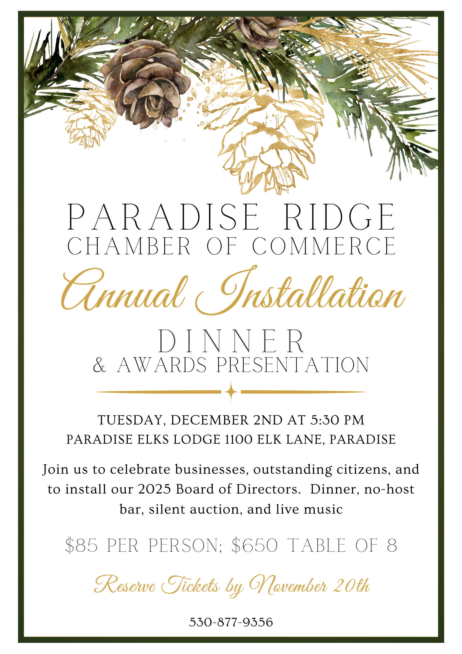 Installation Dinner (6) Invitation to the Paradise Ridge Chamber of commerce Annual Installation Dinner & Award Presentation