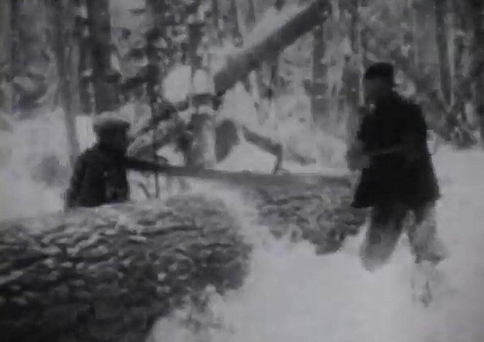 Loggers working in the Allagash woods in winter at the Cunliffe depot camps circa 1932-1933 Northern Maine