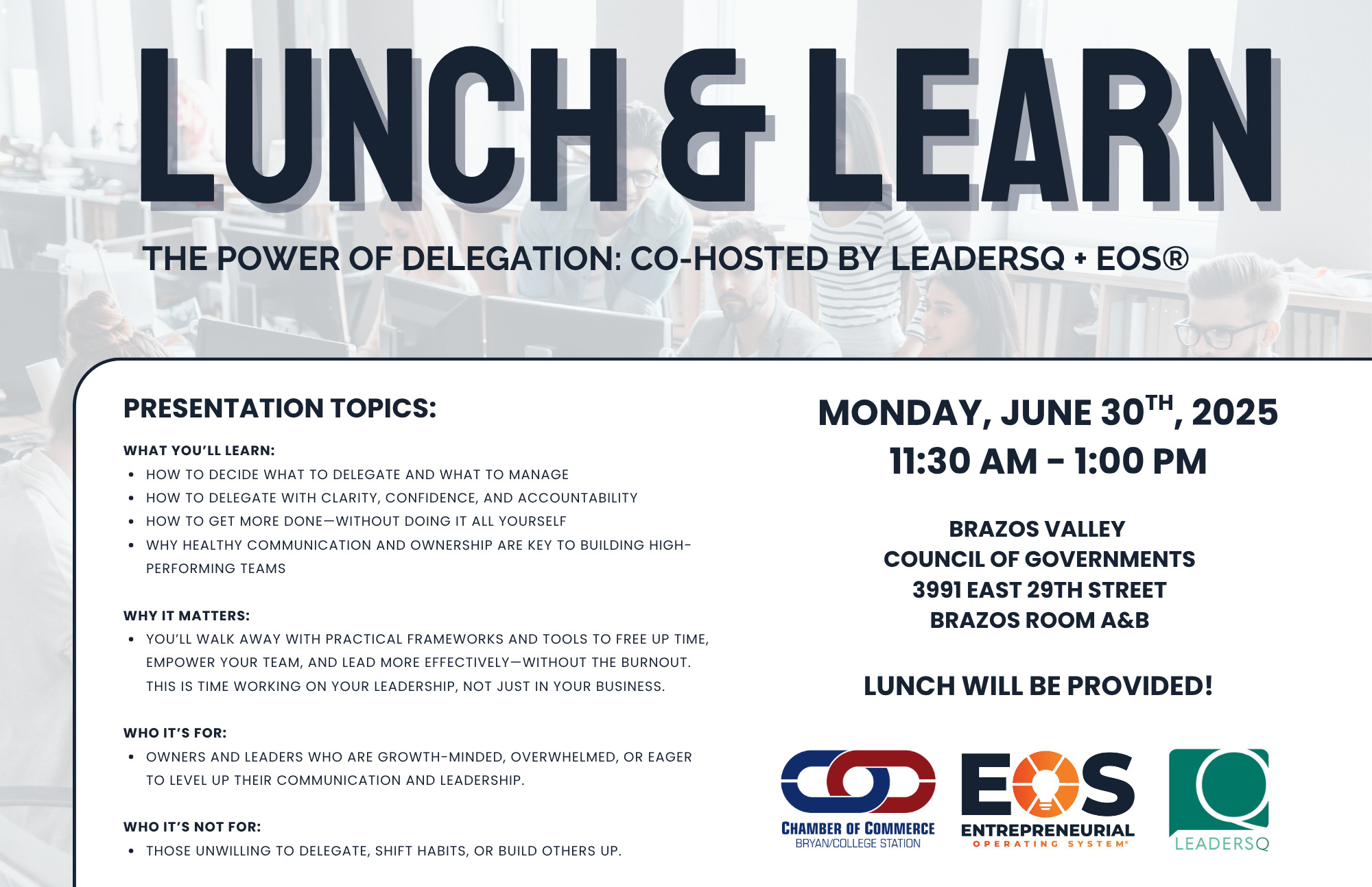 Lunch and Learn EOS and LeadersQ Lunch and Learn EOS and LeadersQ