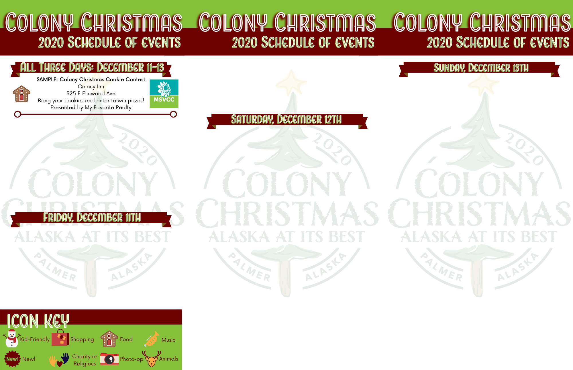 Colony Christmas 2020 Schedule of Events