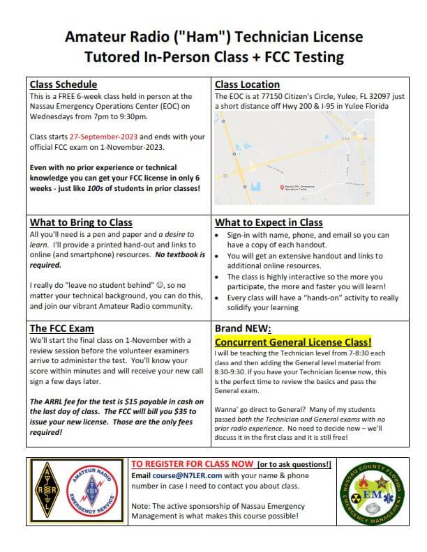 Amateur Radio (HAM) Technician Training Course flyer