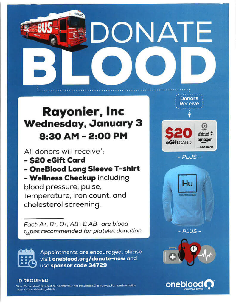 OneBlood blood drive at Rayonier