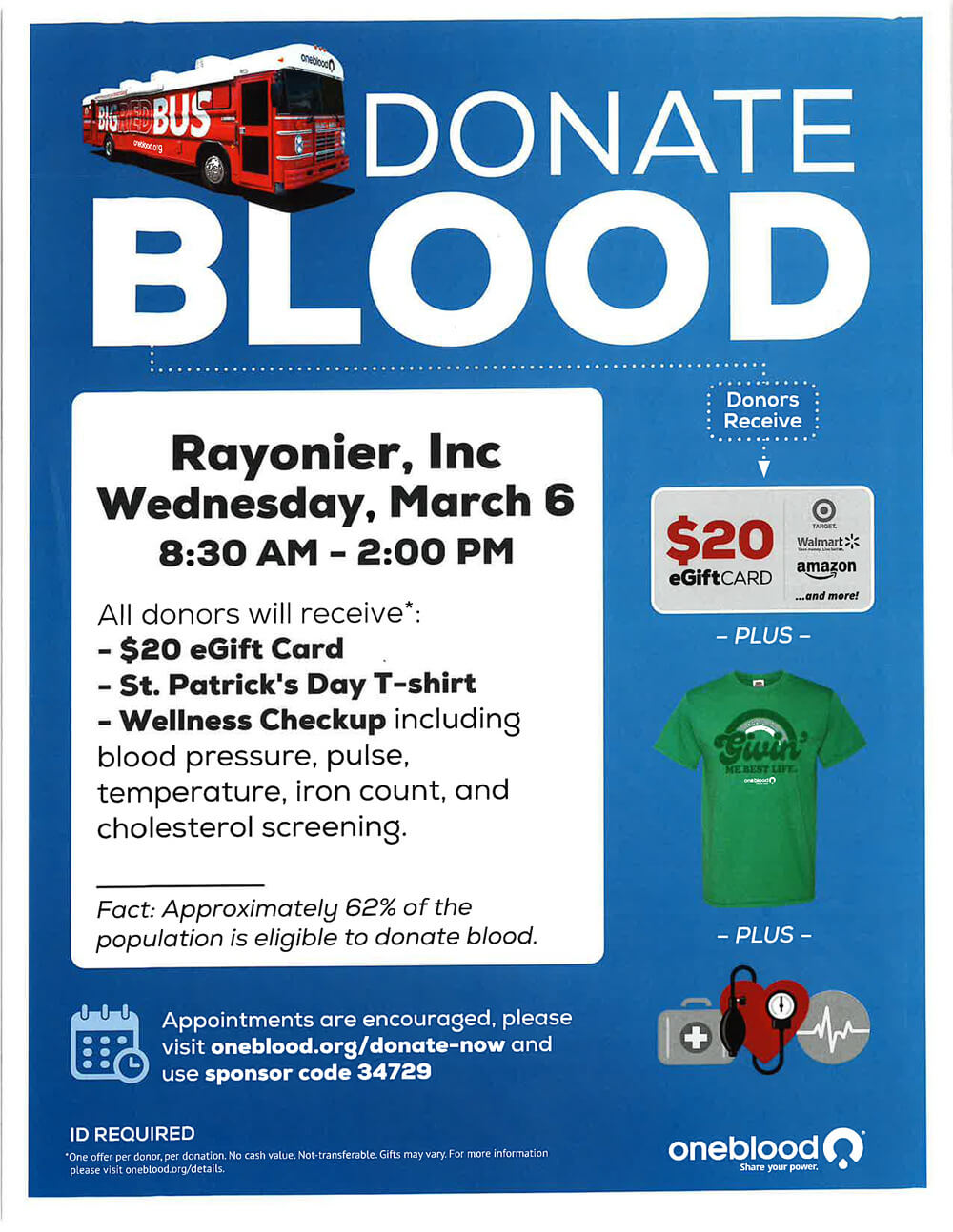 OneBlood Bus at Rayonier