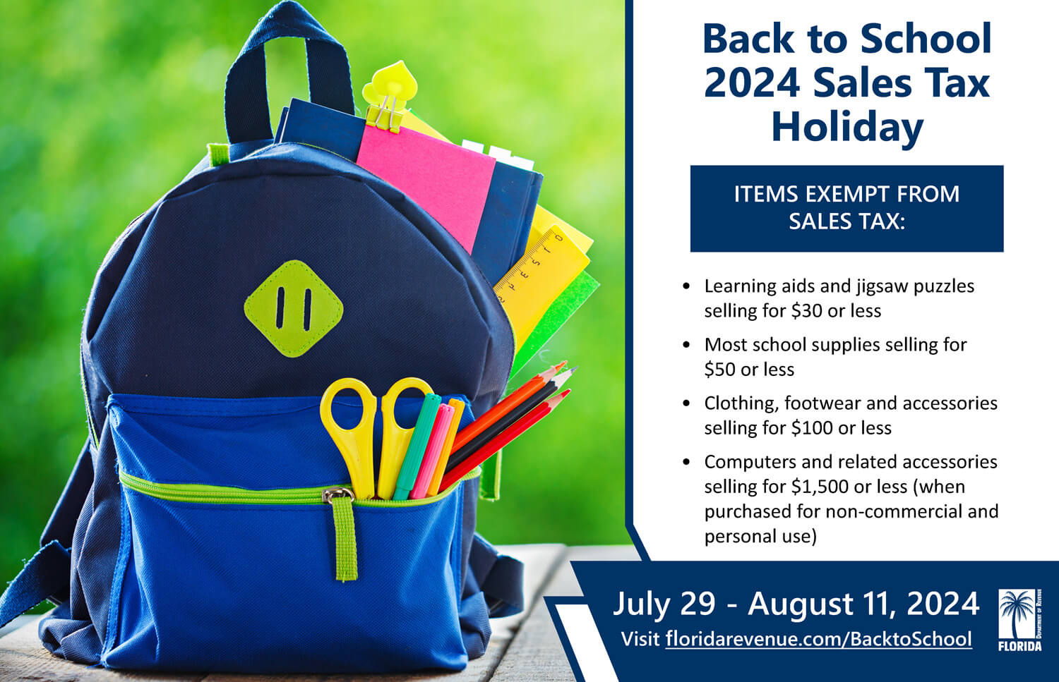 Back to School Sales Tax Holiday flyer