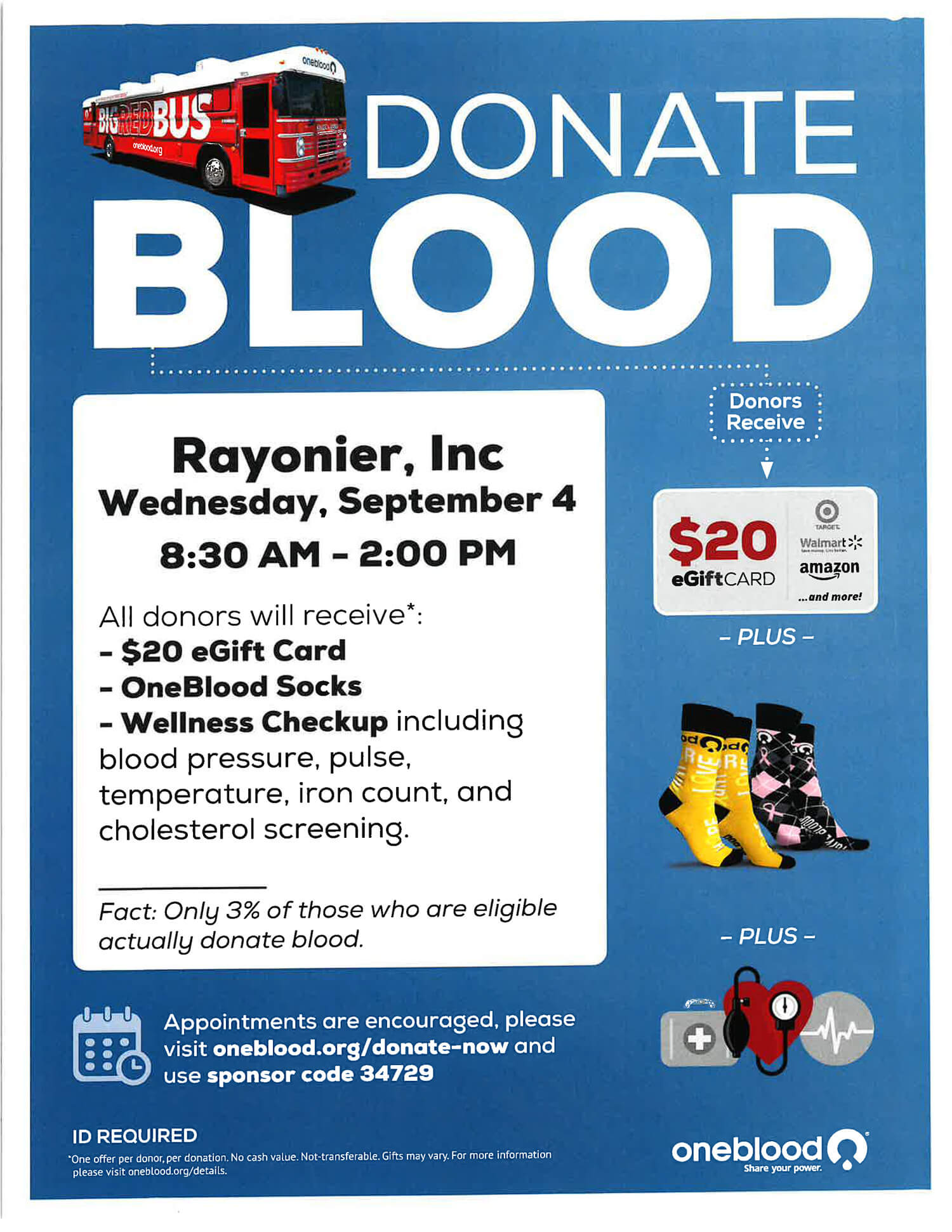 OneBlood Bus at Rayonier flyer