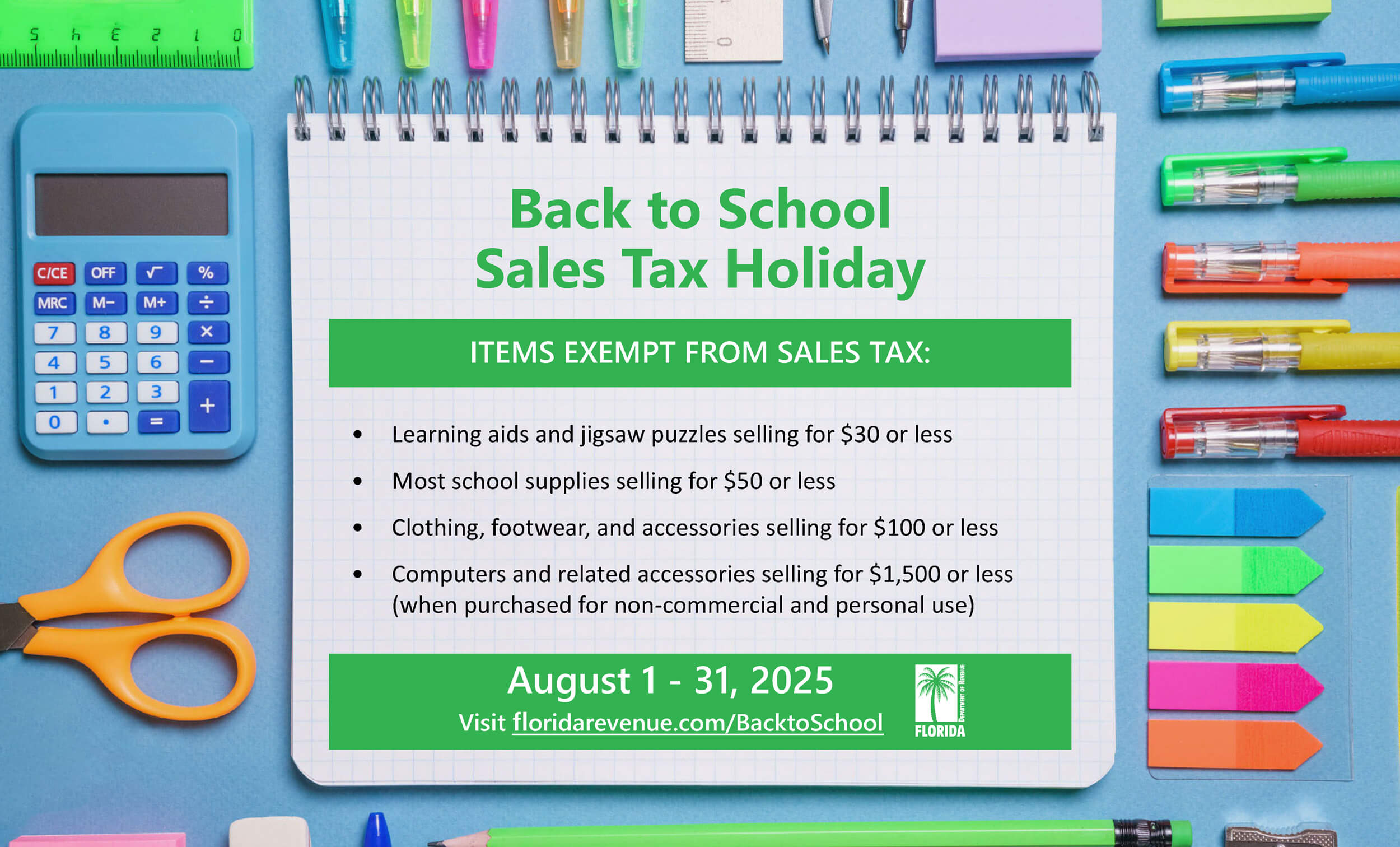 2025 Back to School Sales Tax Holiday