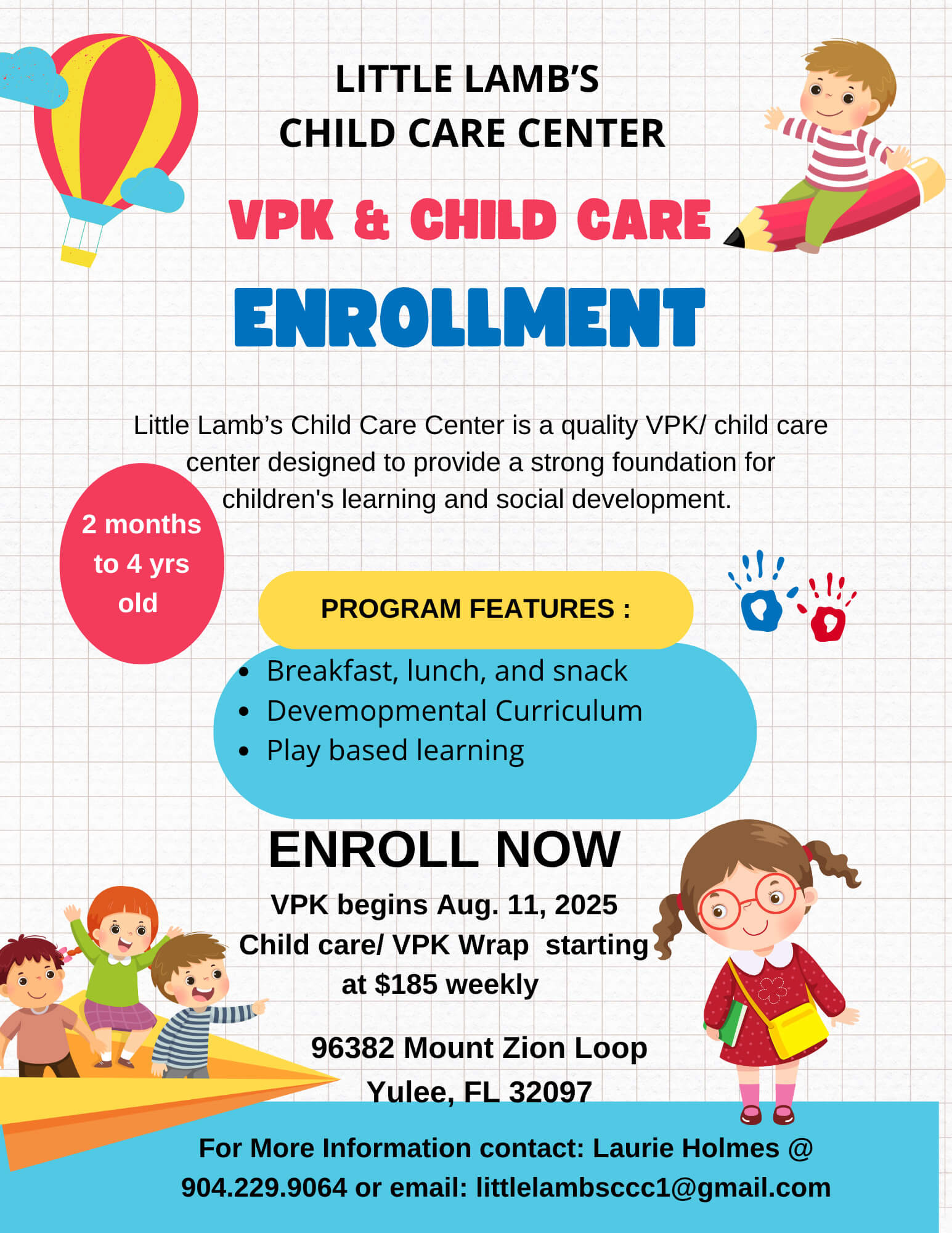 Little Lamb's Child Care Center 2025-2026 Enrollment Now Open