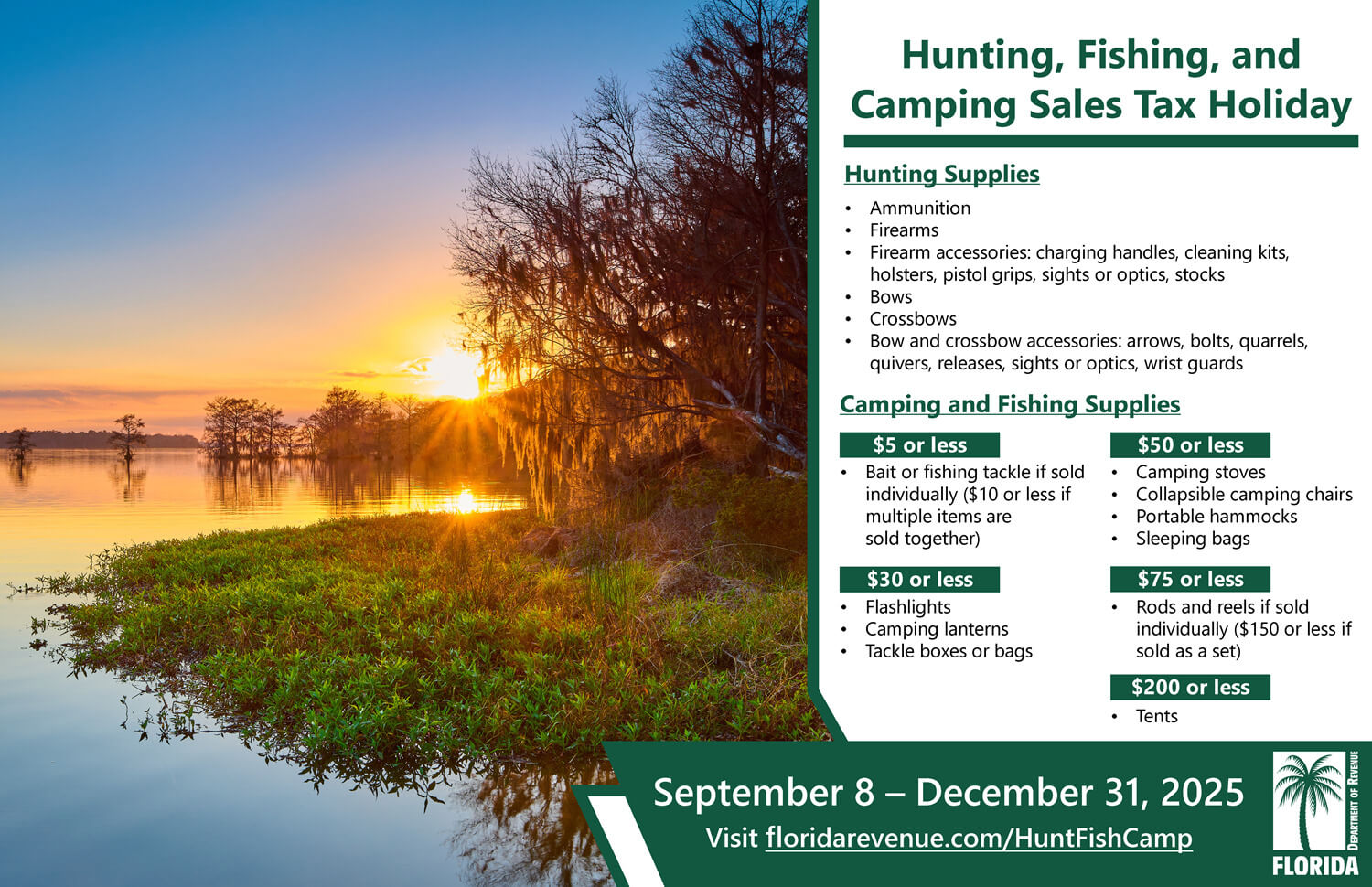 Florida Department of Revenue Hunting, Fishing, and Camping Sales Tax Holiday 2025