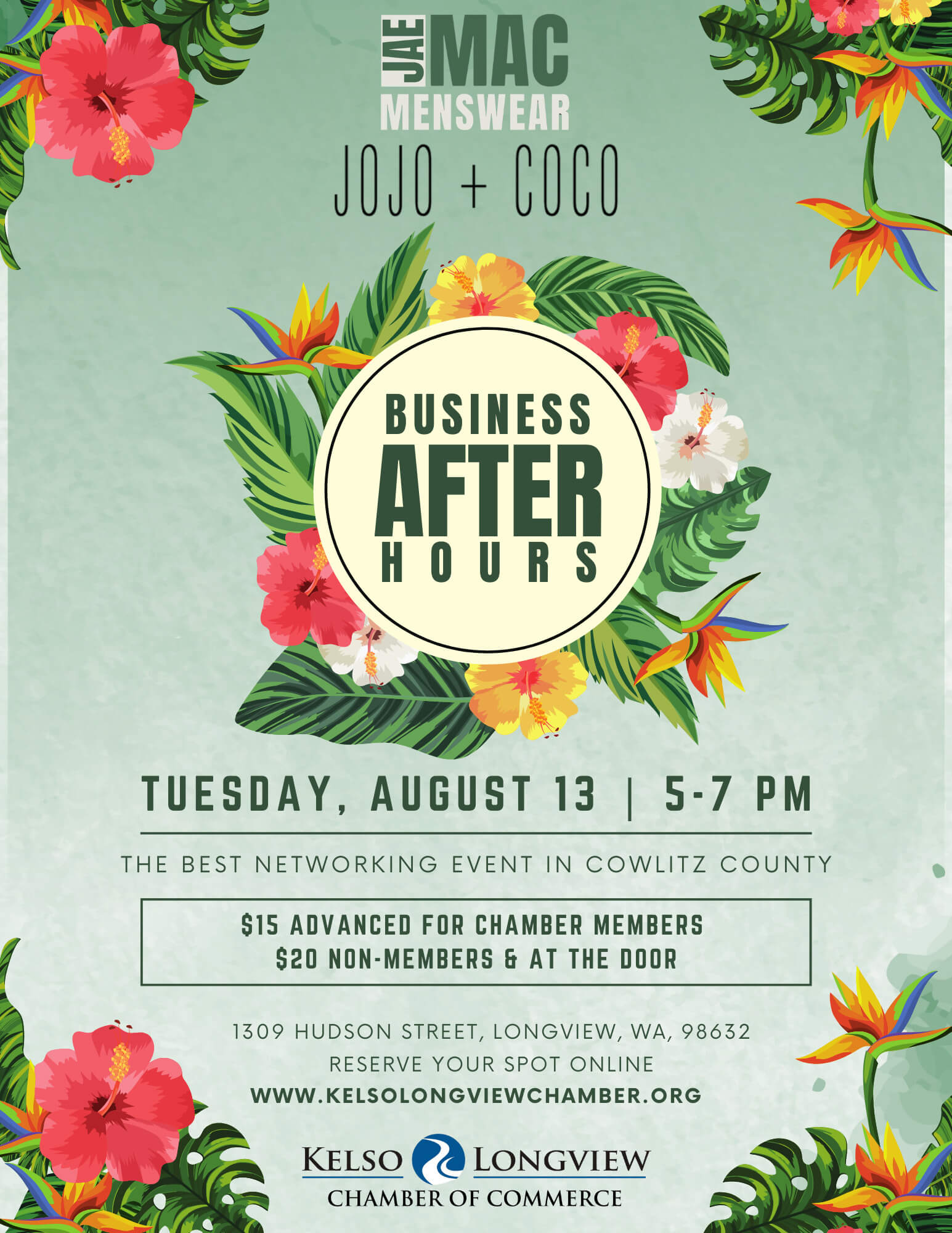 JaeMac Menswear &amp; JoJo + CoCo August 13 BAH Flyer
