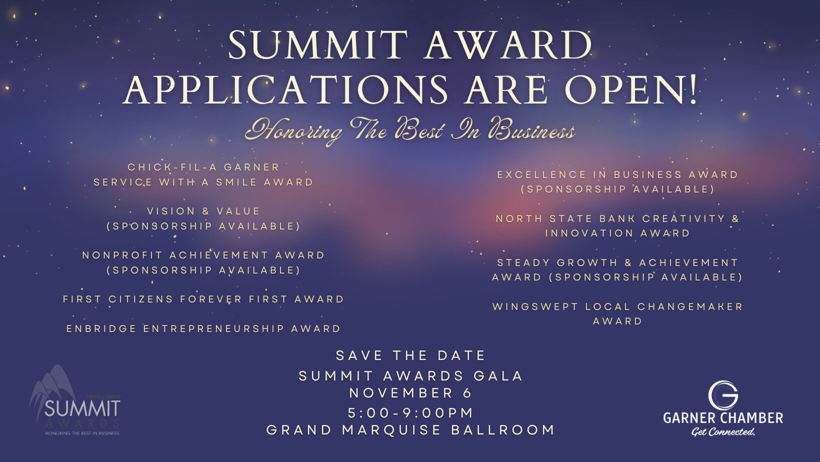 Summit Award Applications 2026 Open Banner
