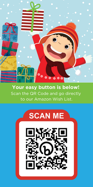 Child Holding Gift with QR Code Below