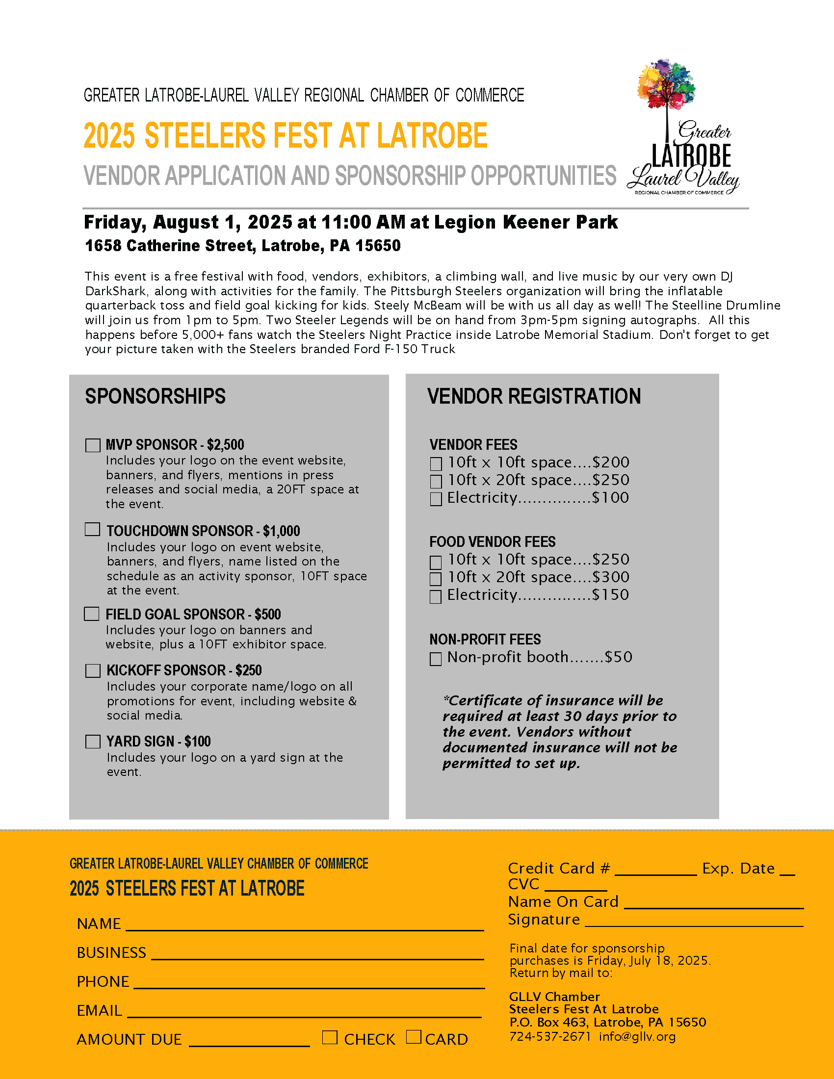 2025 Steelers Fest Application and Sponsor Registration