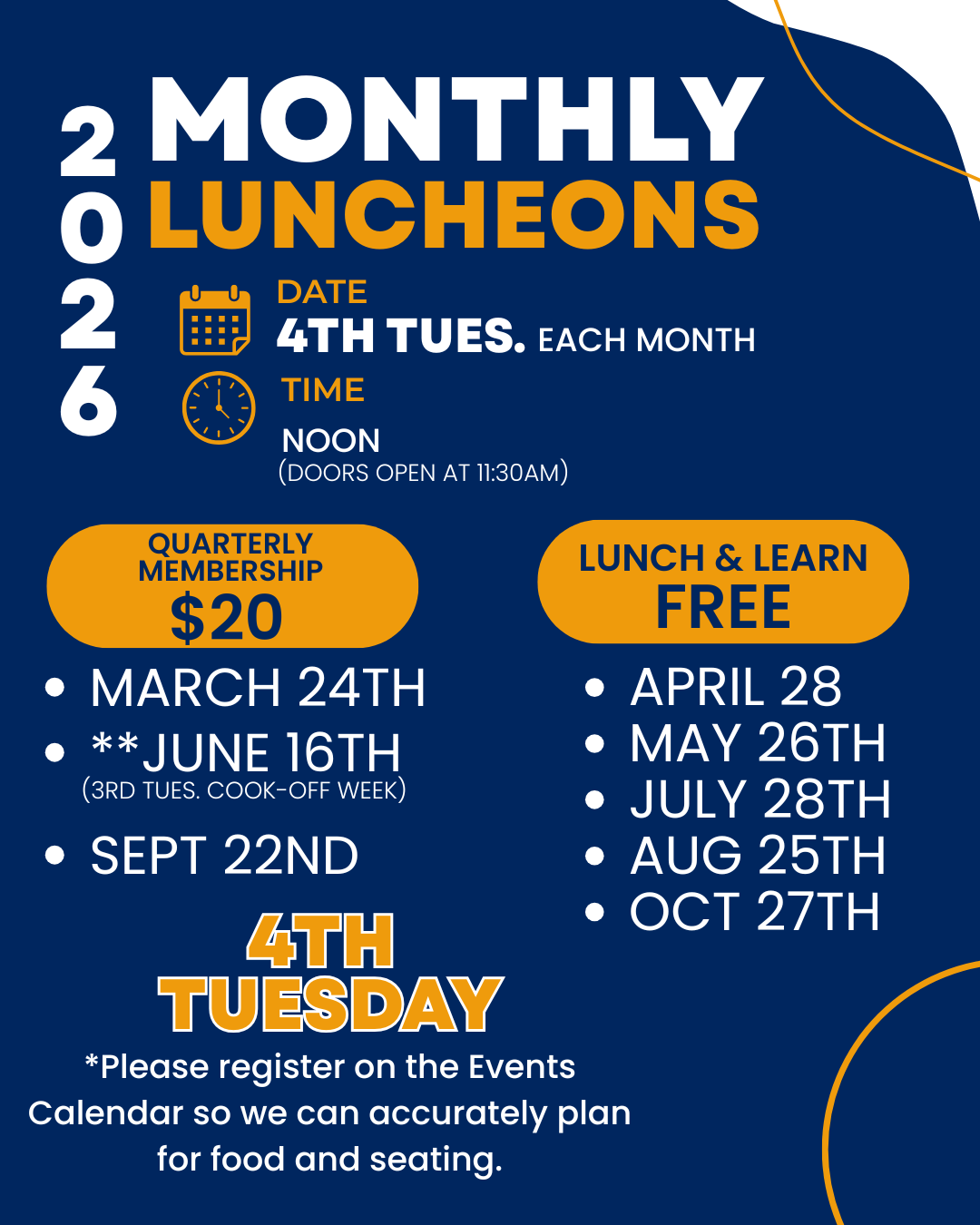 2026 Lunch Calendar
