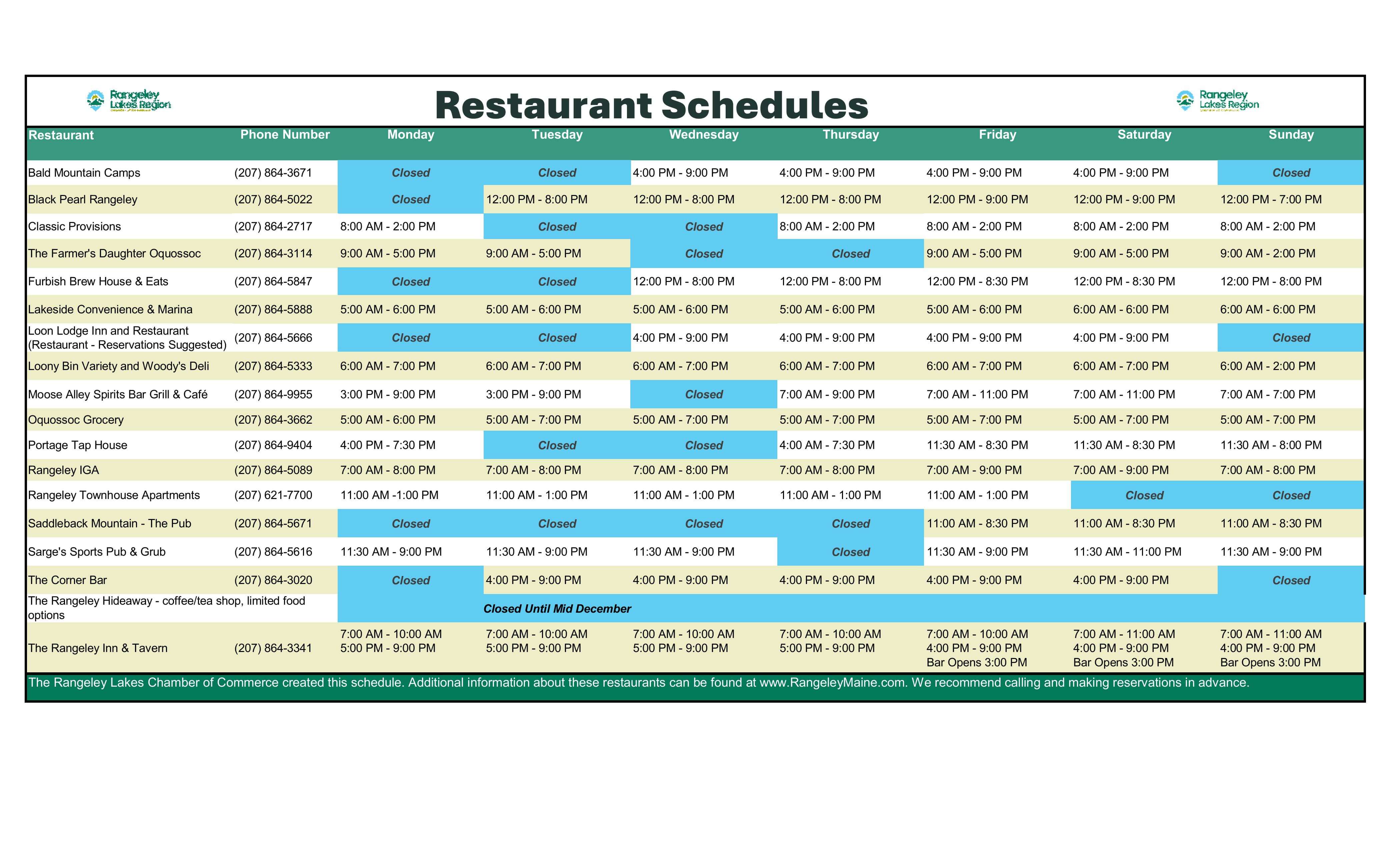 Sept.Resturant Schedules (1)