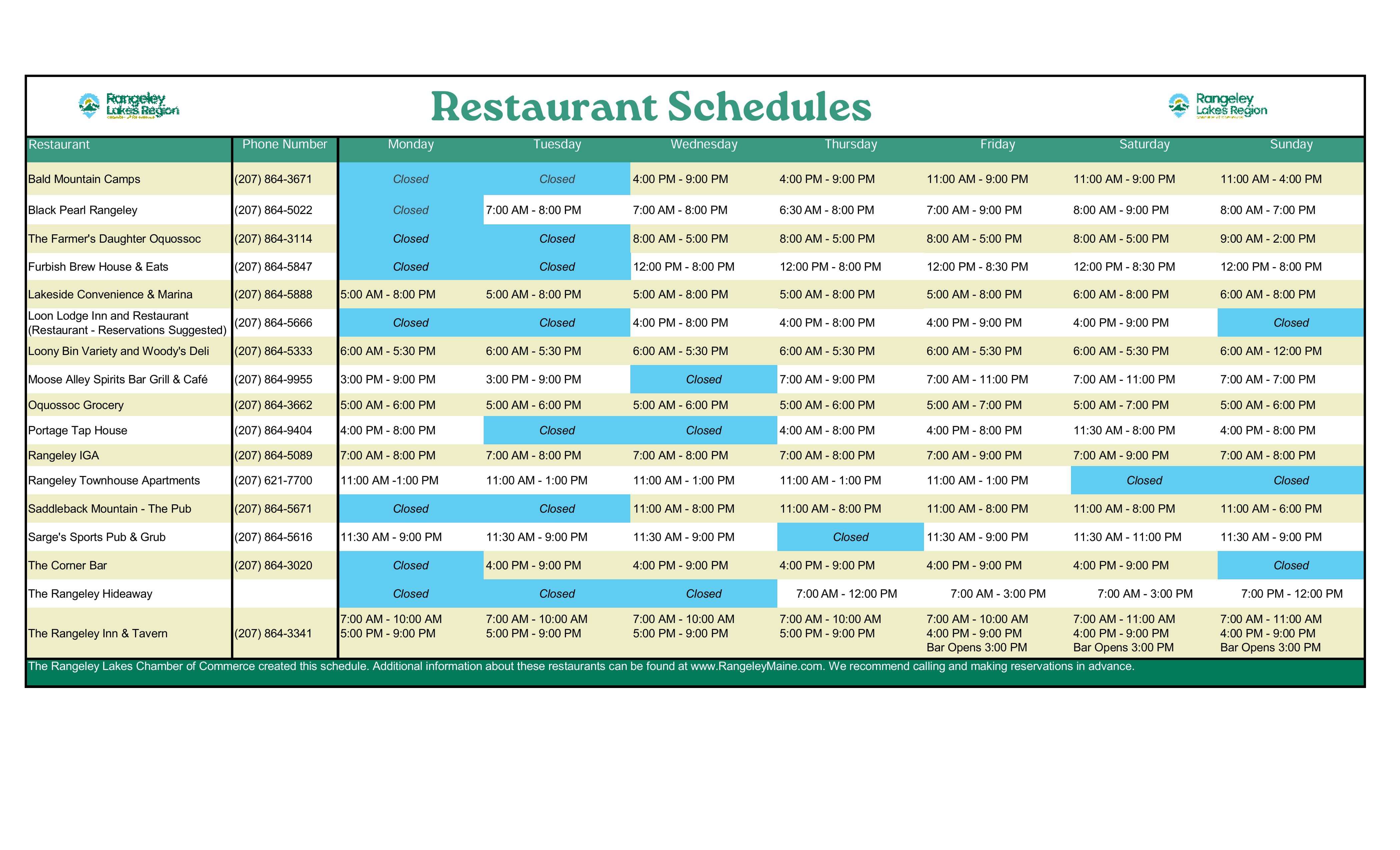 DJanResturant Schedules