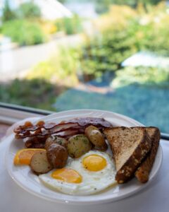 The perfect weekend breakfst at the Rangeley inn and Tavern. A plate of eggs, Maine potatoes, bacon and toast at the Rangeley Inn & Tavern. 