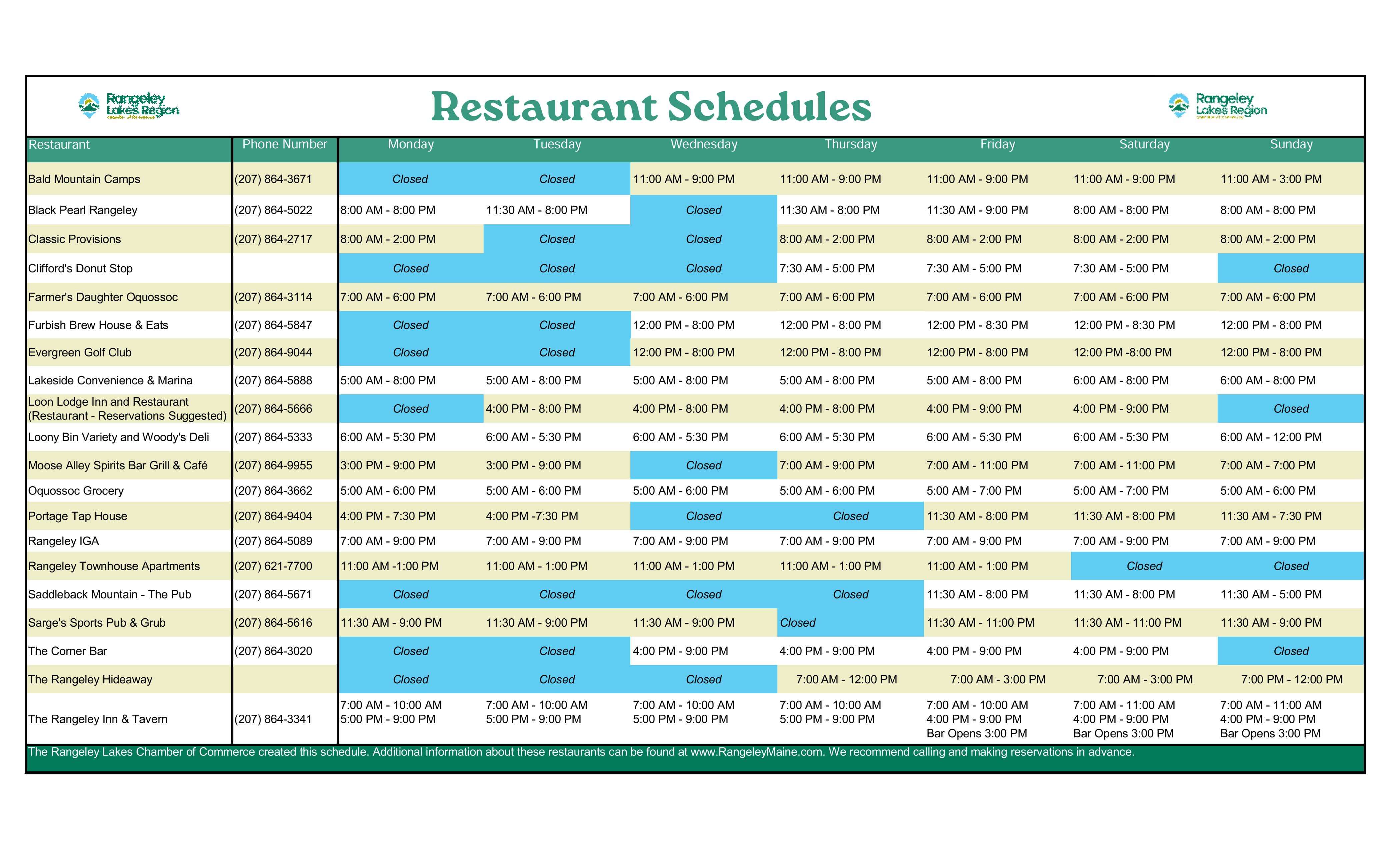 July.Resturant Schedules (1)
