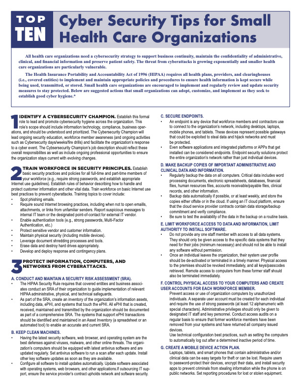 Top10_Small Healthcare Business Cybersecurity Guidance draft v6 7.7.24