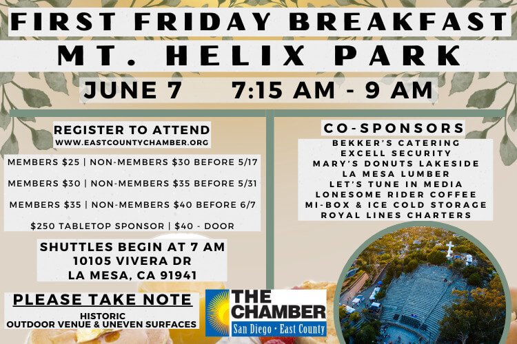 6/7 First Friday Breakfast | Mt. Helix Park | 7:15am | Register